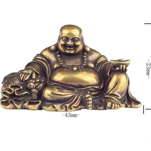 Pure Brass Mini Maitreya Buddha Ornament, Laughing Buddha Hotei Hand Piece, Desktop & Car Mini Copper Decor