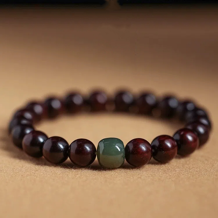 Natural Indian Lobular Red Sandalwood Bracelet, Ebony Prayer Beads, Golden Phoebe Bracelet, Hetian Jade Cultural Jewelry for Men and Women