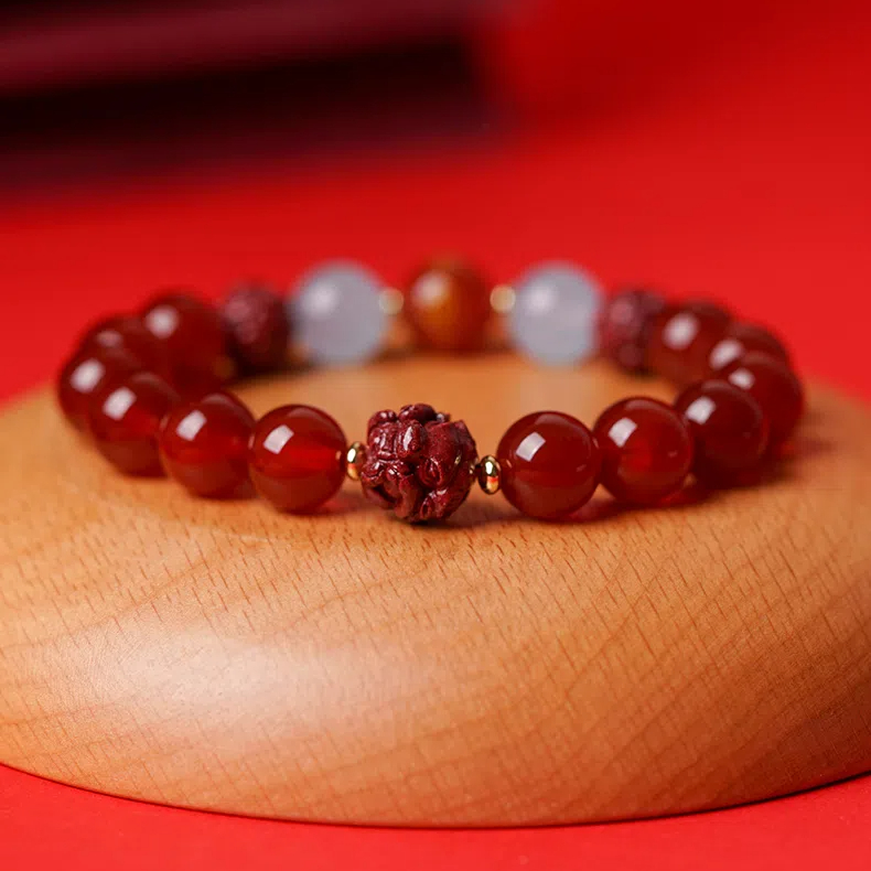 Zodiac Year Red Agate Cinnabar Obsidian Bracelet, Unisex Lucky Protection Wristband