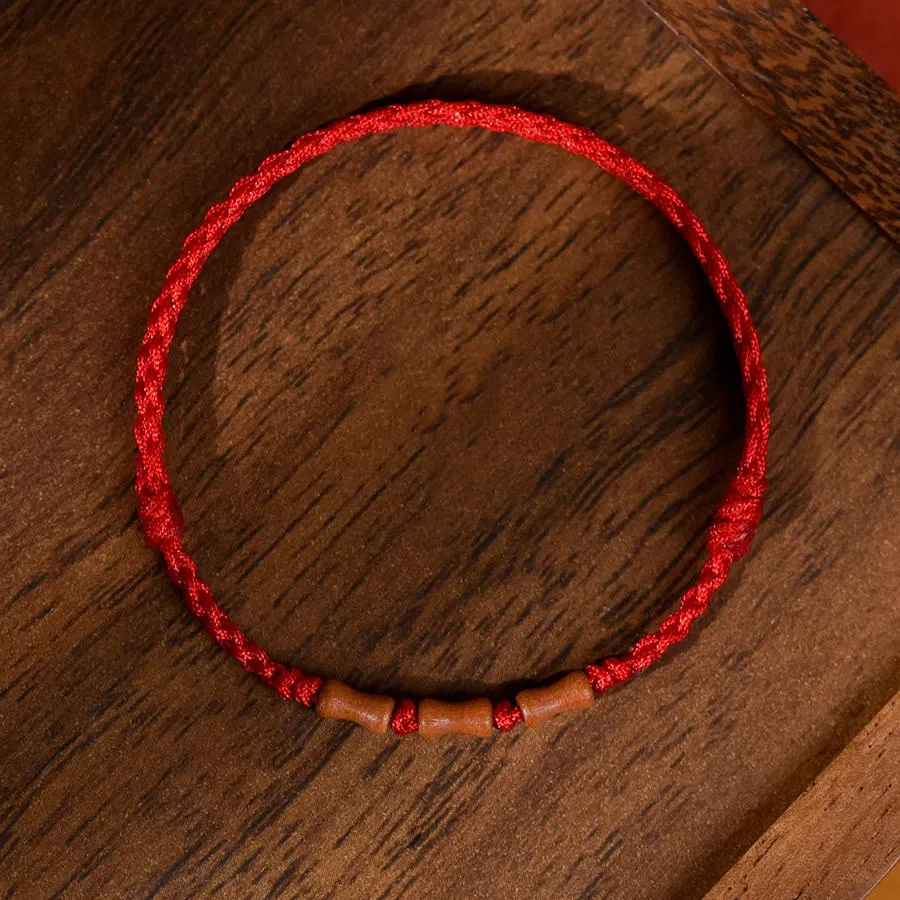Natural Old Peach Wood Bamboo Knot Red Rope Bracelet, Unisex Zodiac Year Lucky Bracelet, Baby & Kids Anti-Scare Success Hand String