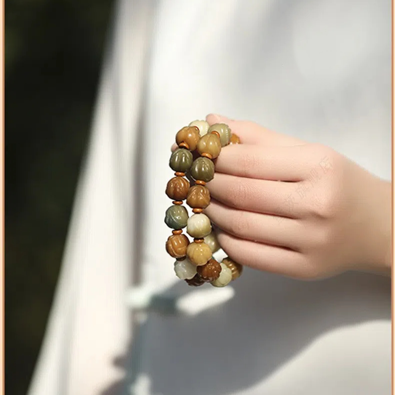 Weathered Bodhi Multi-Treasure Bracelet, Carved Buddha Hand, Unisex Zen Style