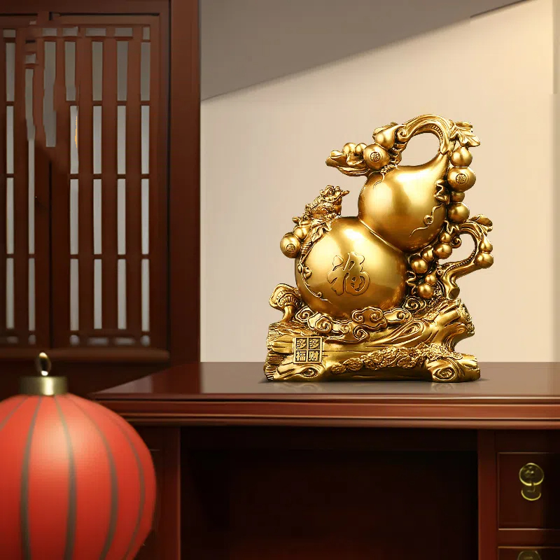 Hundred Blessings Gourd Figurine, Fortune & Wealth Home Decor, Housewarming Gift for Living Room