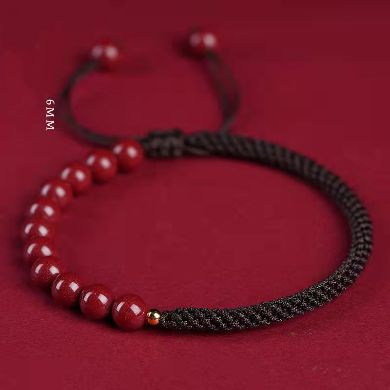 Natural Cinnabar Red Rope Lucky Bead Bracelet, Unisex Zodiac Year Good Luck Bangle, Hand-Woven Couple Gift