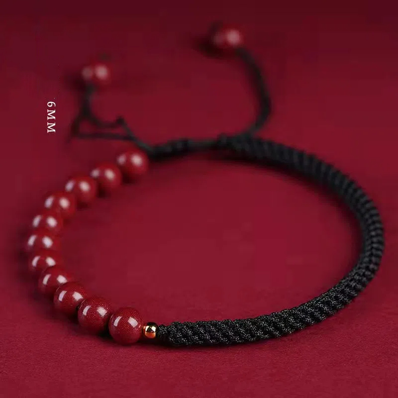 Natural Cinnabar Red Rope Lucky Bead Bracelet, Unisex Zodiac Year Good Luck Bangle, Hand-Woven Couple Gift