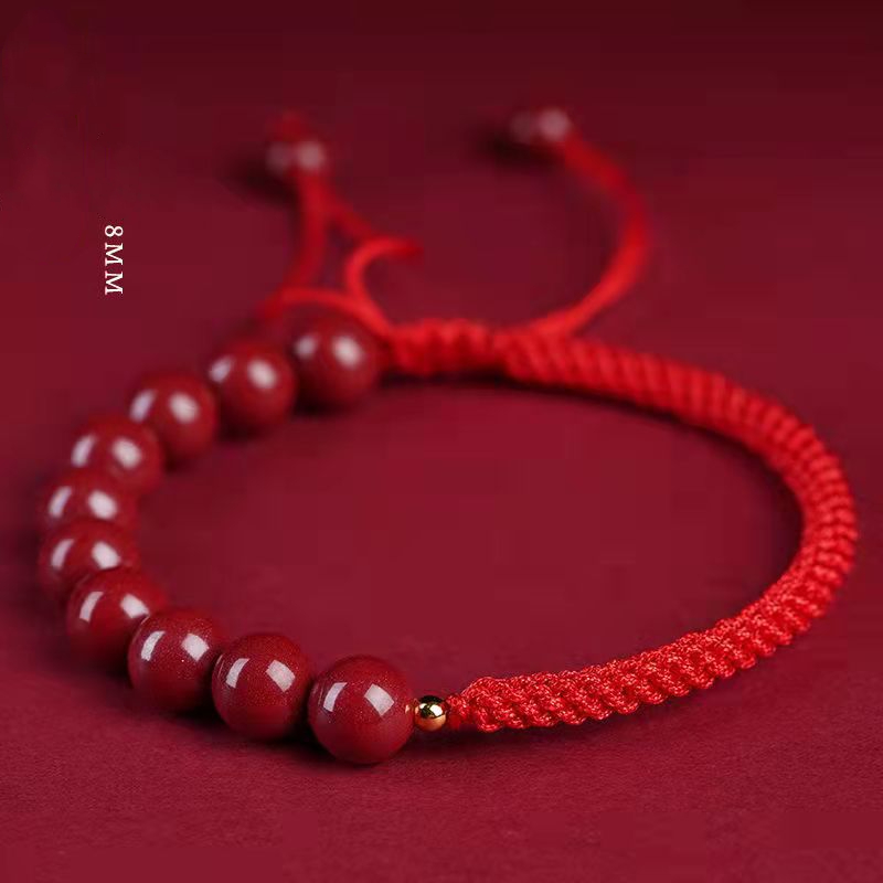 Natural Cinnabar Red Rope Lucky Bead Bracelet, Unisex Zodiac Year Good Luck Bangle, Hand-Woven Couple Gift