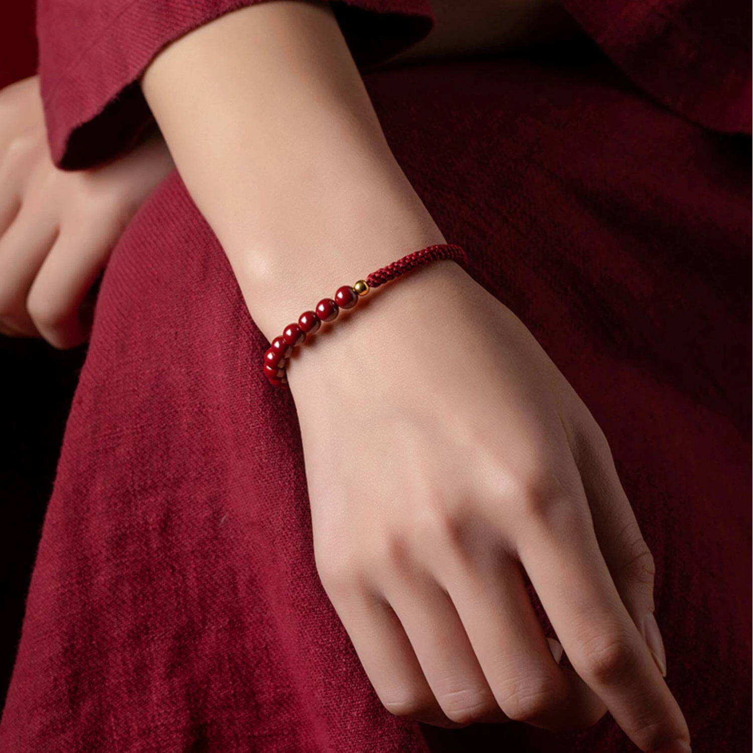 Natural Cinnabar Red Rope Lucky Bead Bracelet, Unisex Zodiac Year Good Luck Bangle, Hand-Woven Couple Gift