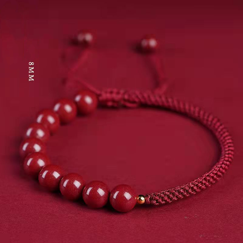 Natural Cinnabar Red Rope Lucky Bead Bracelet, Unisex Zodiac Year Good Luck Bangle, Hand-Woven Couple Gift