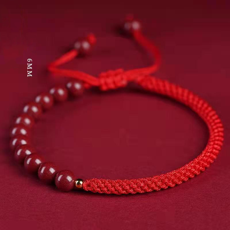 Natural Cinnabar Red Rope Lucky Bead Bracelet, Unisex Zodiac Year Good Luck Bangle, Hand-Woven Couple Gift