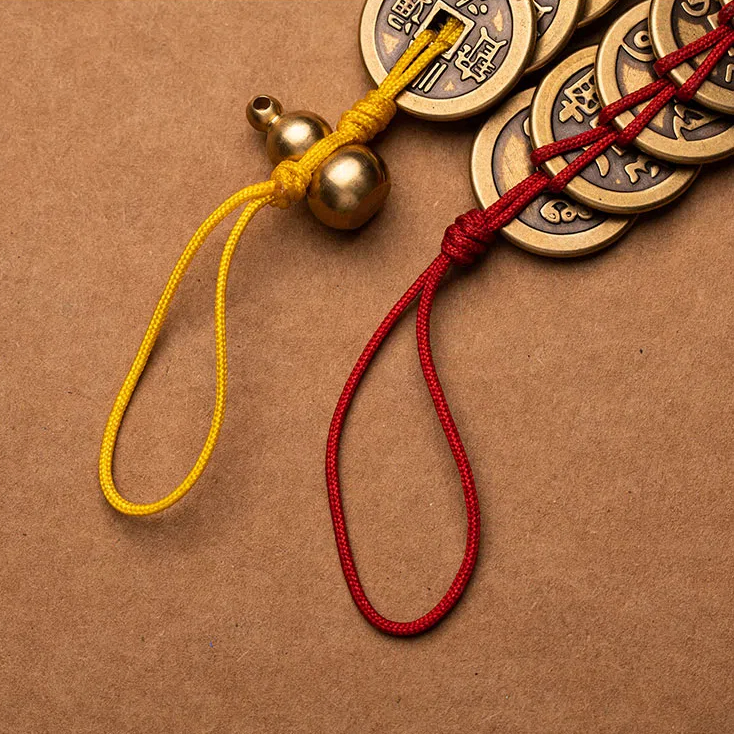 Brass Five Emperors Coins Keychain Pendant, Threshold Placement Door-to-Door Feng Shui, Portable Home Protection Charm