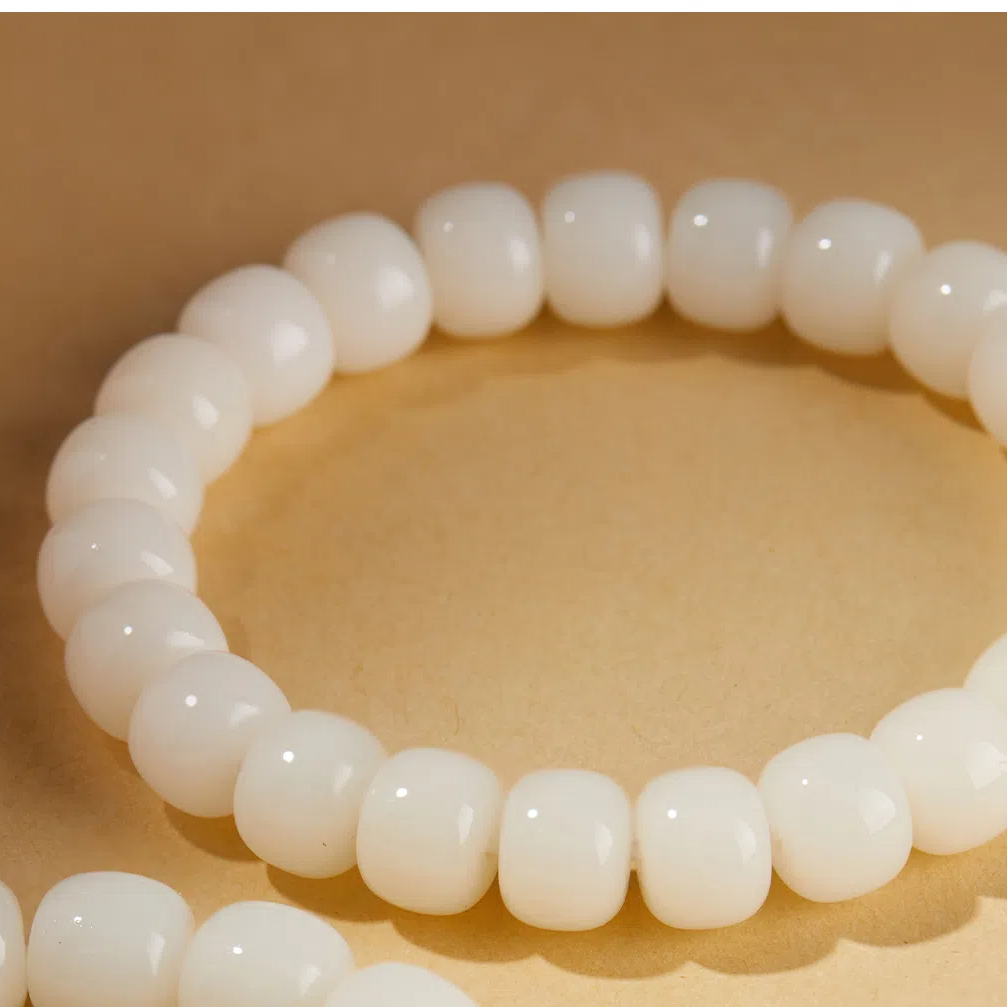 Natural White Jade Bodhi Root Bracelet, Original Ecological Wenwan Prayer Beads, Unisex Single Loop Wristband