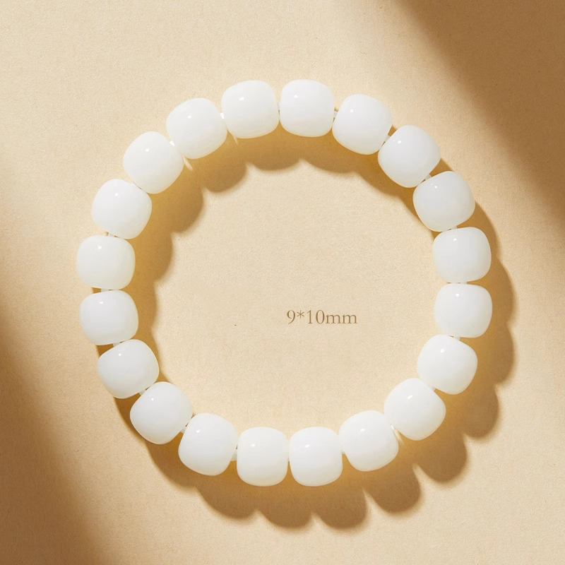 Natural White Jade Bodhi Root Bracelet, Original Ecological Wenwan Prayer Beads, Unisex Single Loop Wristband