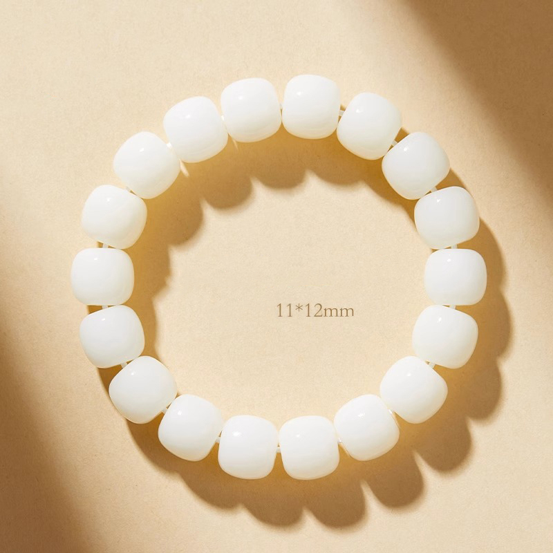 Natural White Jade Bodhi Root Bracelet, Original Ecological Wenwan Prayer Beads, Unisex Single Loop Wristband