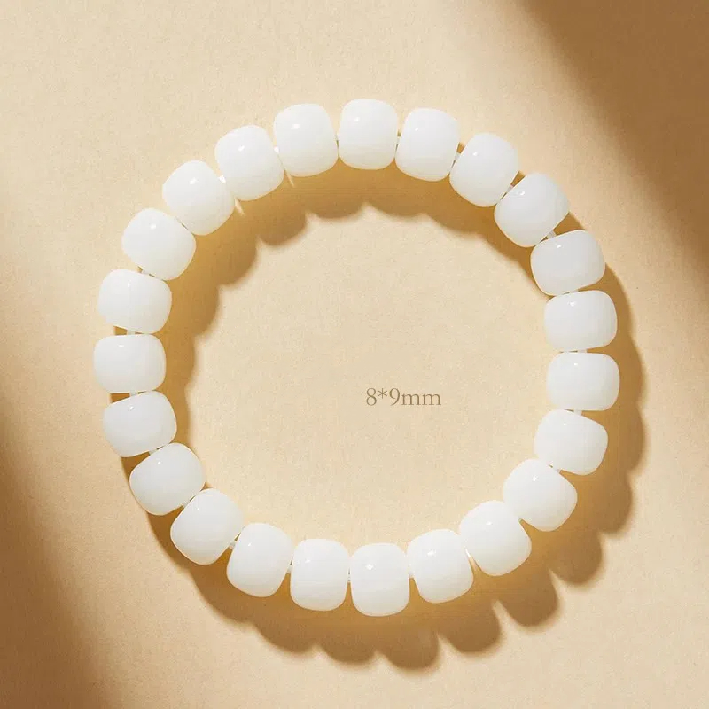 Natural White Jade Bodhi Root Bracelet, Original Ecological Wenwan Prayer Beads, Unisex Single Loop Wristband