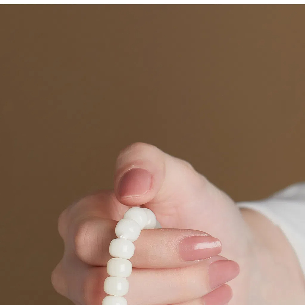 Natural White Jade Bodhi Root Bracelet, Original Ecological Wenwan Prayer Beads, Unisex Single Loop Wristband