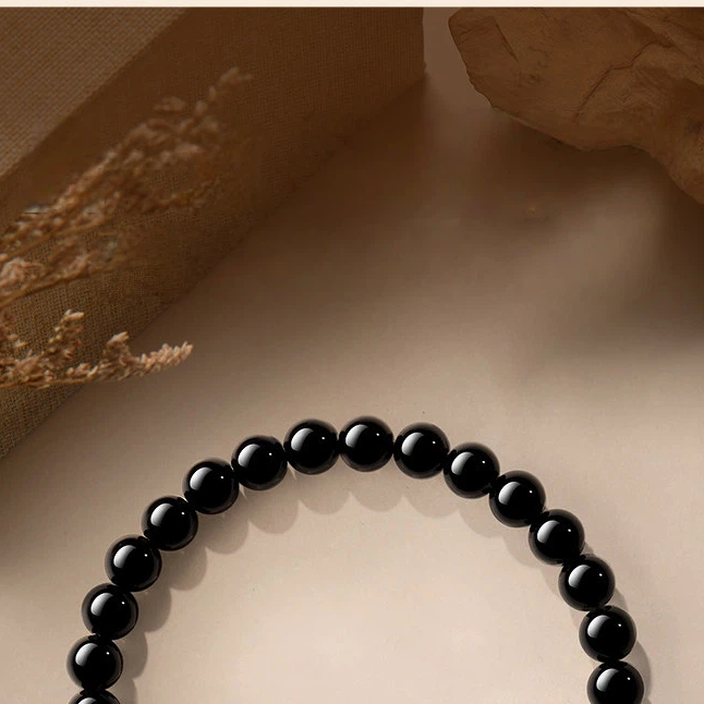 Natural Obsidian Aquamarine Bracelet, Women's Wealth Attracting Crystal Bracelet, Sterling Silver Lucky Bead Best Friend Gift