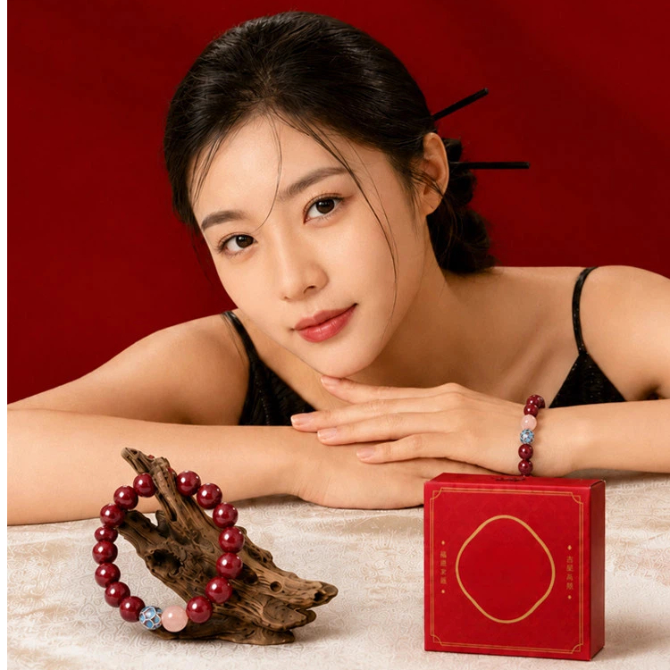 Authentic Purple Gold Cinnabar Blue Lotus Bracelet, Zodiac Year Calming Amulet, Unisex Lucky Bead Gift