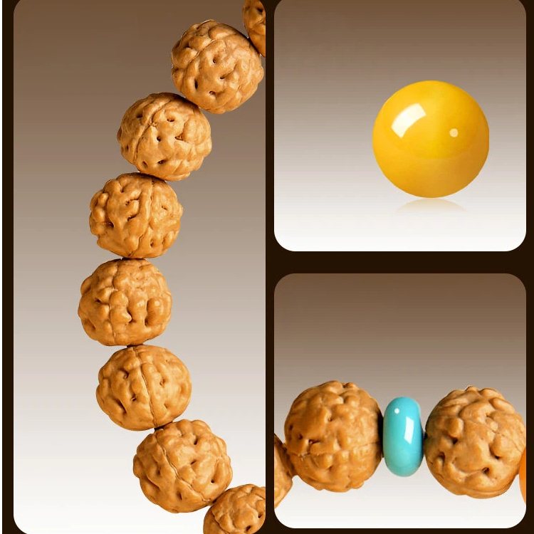 Natural Rudraksha Original Seed Bracelet for Women, Yellow Agate Bodhi Root Wealth Attracting Wenwan Bracelet