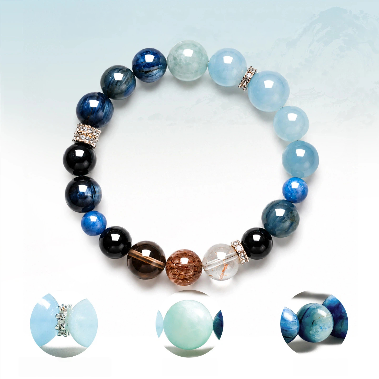 Natural Aquamarine Hydrating & Emotional Stability Bracelet for Women, Good Luck Crystal Beaded Bracelet, Couple Gift