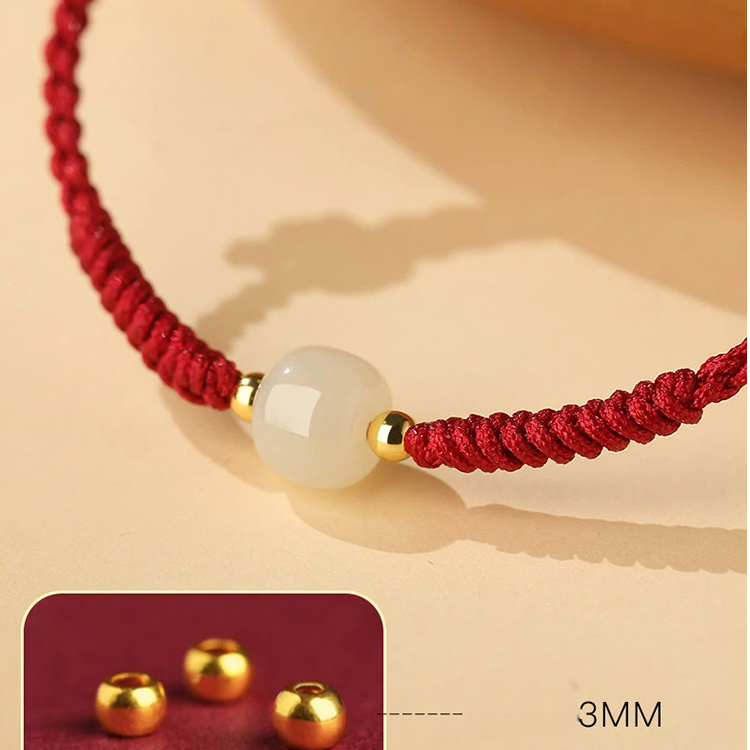 Natural Hetian Jade Lucky Bead Hand-Woven Red Rope Bracelet for Women, Valentine's Day Girlfriend Gift