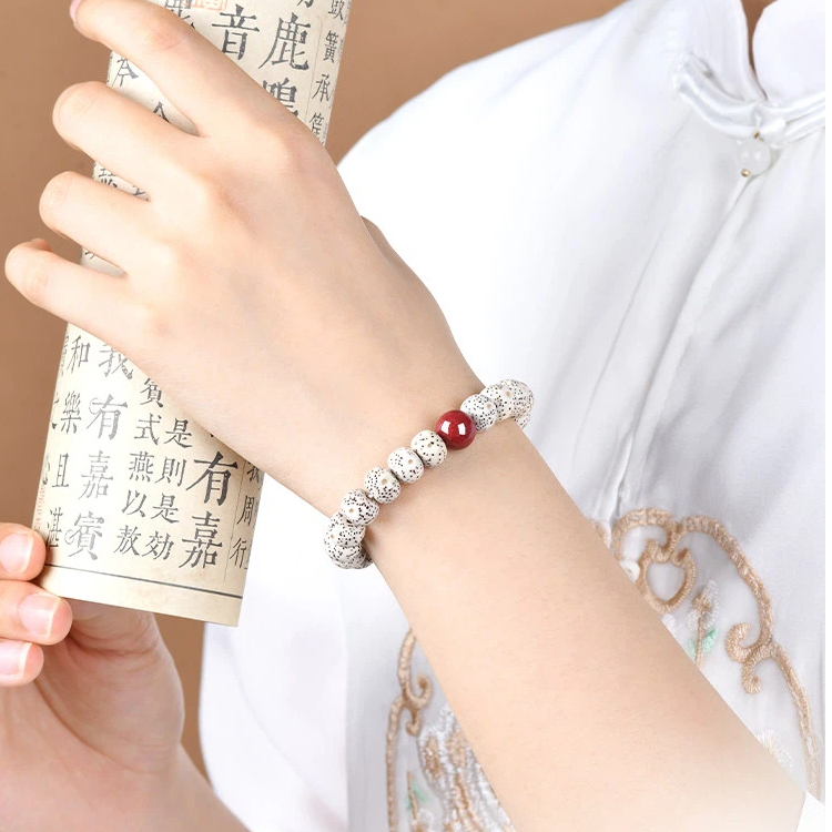 Natural Xingyue Bodhi Seed Bracelet for Women, Cinnabar Lucky Bead Wenwan Gift