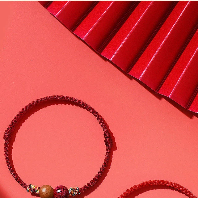 Genuine Cinnabar & Peach Wood Red Rope Bracelet, Zodiac Year Peace & Fortune Lucky Bead, Unisex Gift