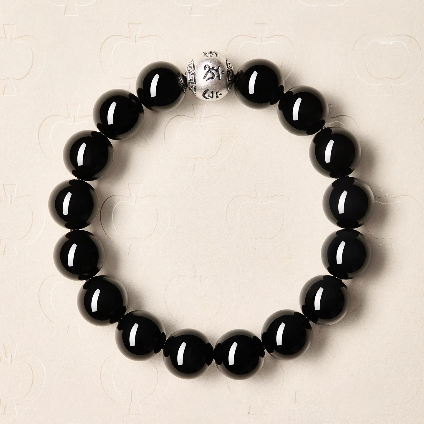 Natural Obsidian Genuine Sterling Silver Six Character Mantra Lucky Bead Bracelet, Unisex Protection Gift