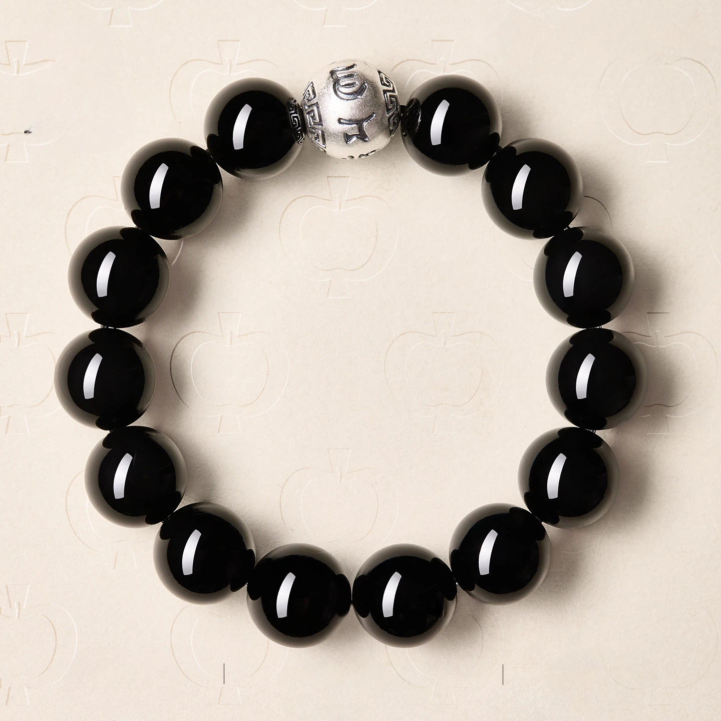 Natural Obsidian Genuine Sterling Silver Six Character Mantra Lucky Bead Bracelet, Unisex Protection Gift