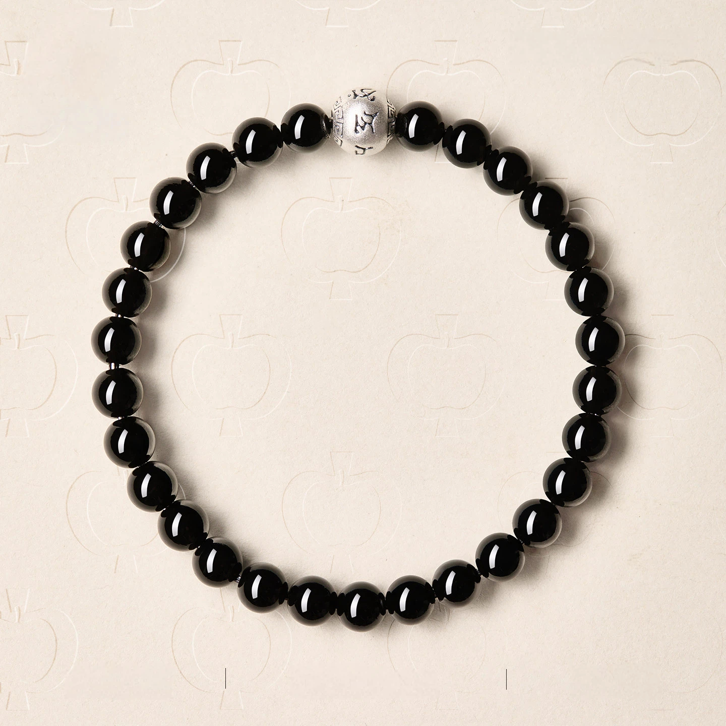 Natural Obsidian Genuine Sterling Silver Six Character Mantra Lucky Bead Bracelet, Unisex Protection Gift