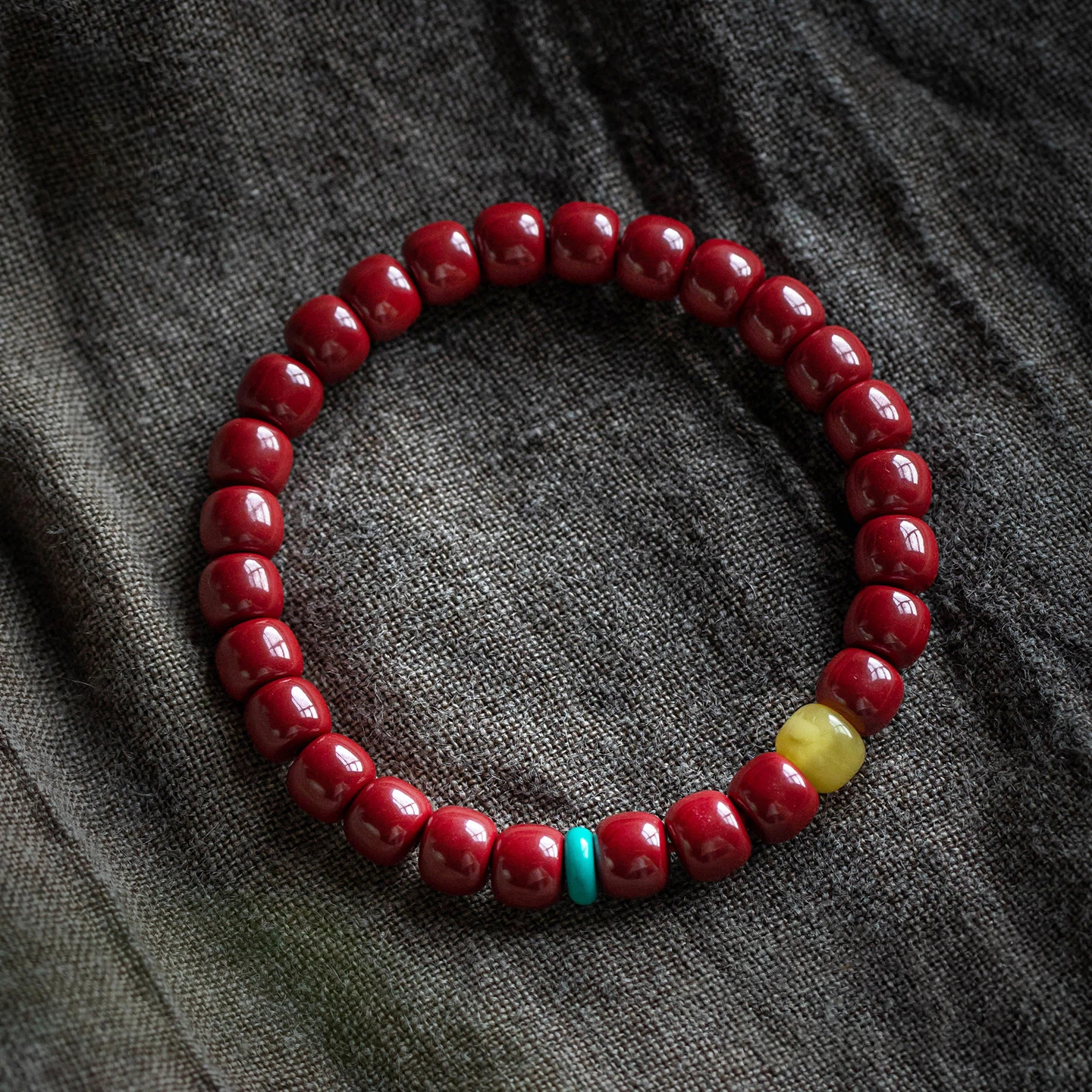 Natural Cinnabar Zodiac Year Bracelet for Women, Premium Amber & Turquoise Wenwan Bracelet