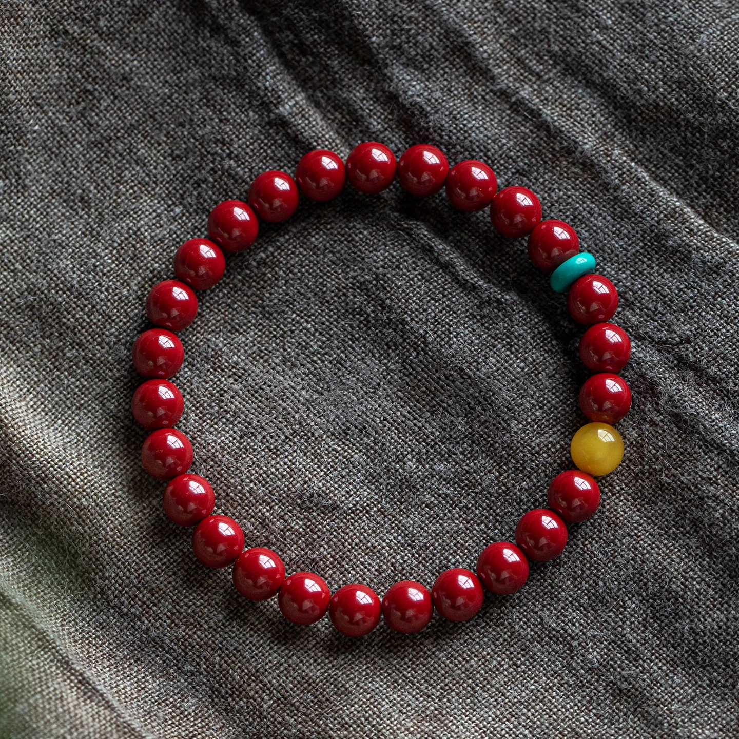 Natural Cinnabar Zodiac Year Bracelet for Women, Premium Amber & Turquoise Wenwan Bracelet