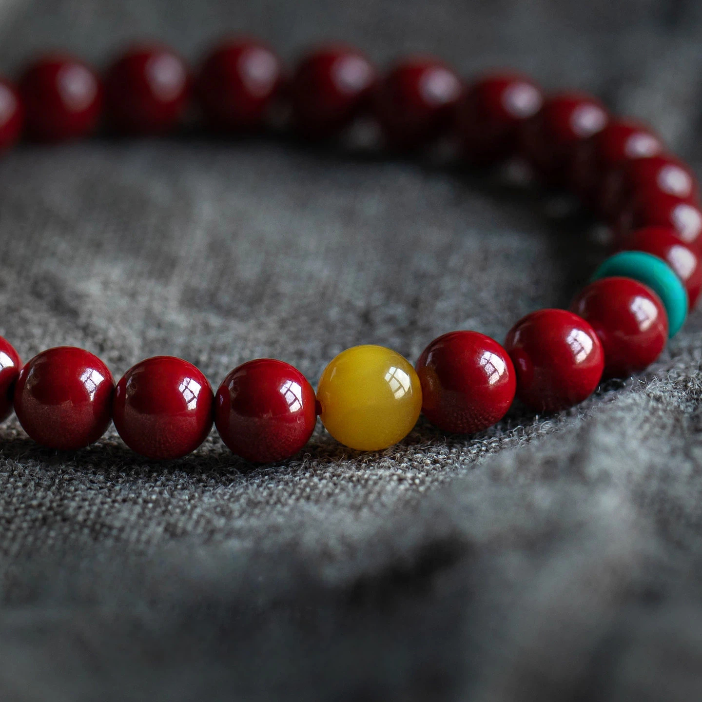 Natural Cinnabar Zodiac Year Bracelet for Women, Premium Amber & Turquoise Wenwan Bracelet