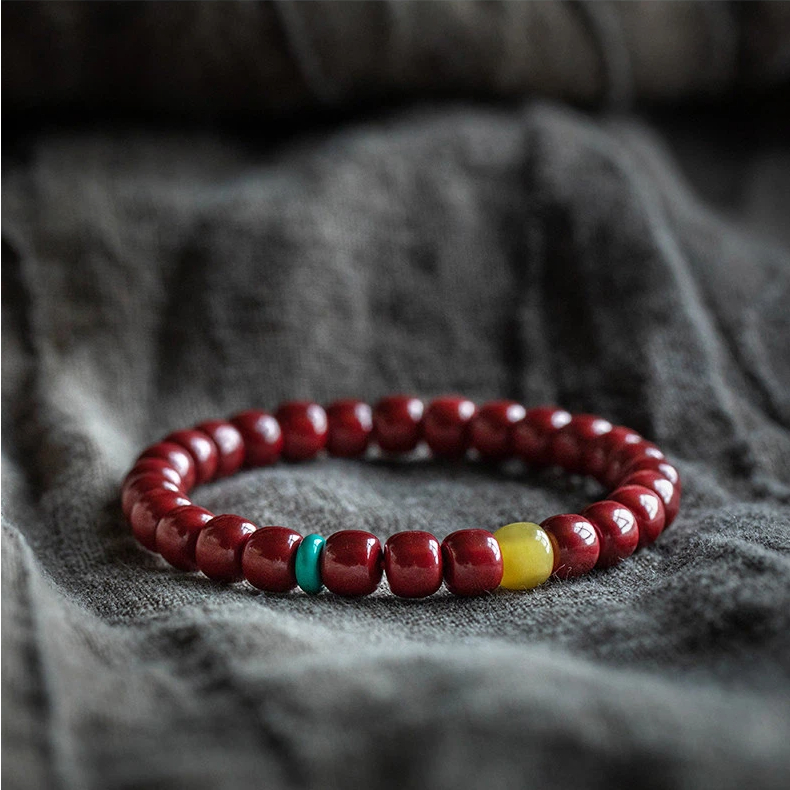 Natural Cinnabar Zodiac Year Bracelet for Women, Premium Amber & Turquoise Wenwan Bracelet