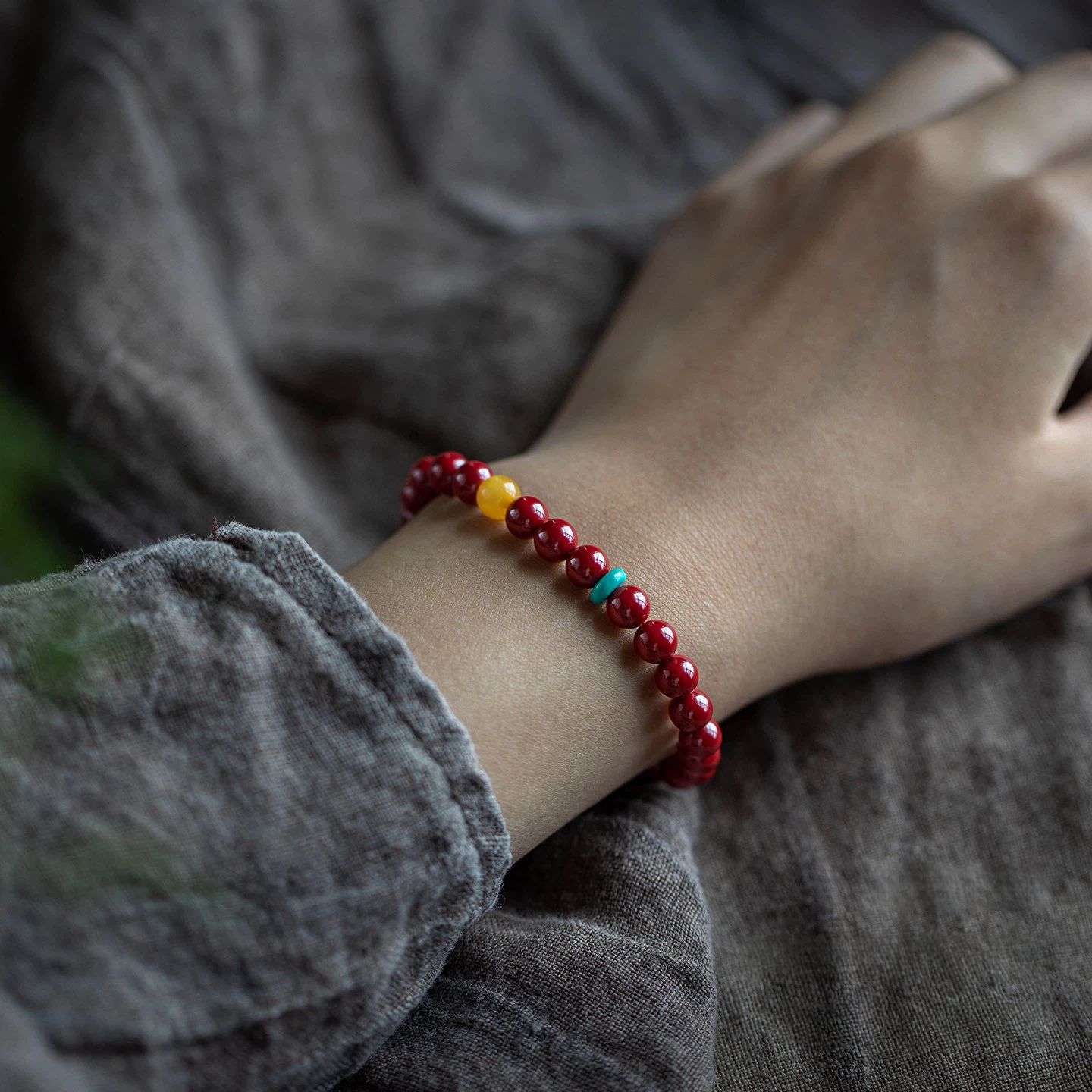 Natural Cinnabar Zodiac Year Bracelet for Women, Premium Amber & Turquoise Wenwan Bracelet