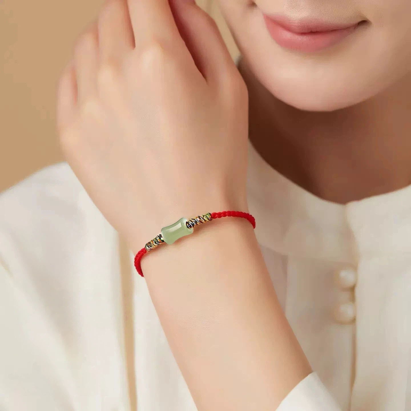 Exam Success Hetian Jade Bamboo Bead Woven Red Rope Bracelet, Unisex Zodiac Year Lucky Amulet for Exam Takers