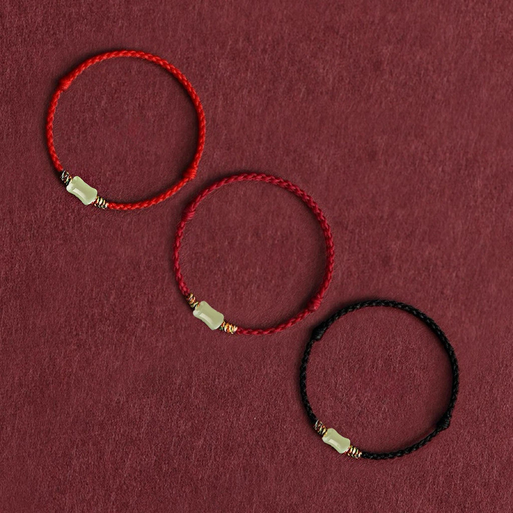 Exam Success Hetian Jade Bamboo Bead Woven Red Rope Bracelet, Unisex Zodiac Year Lucky Amulet for Exam Takers