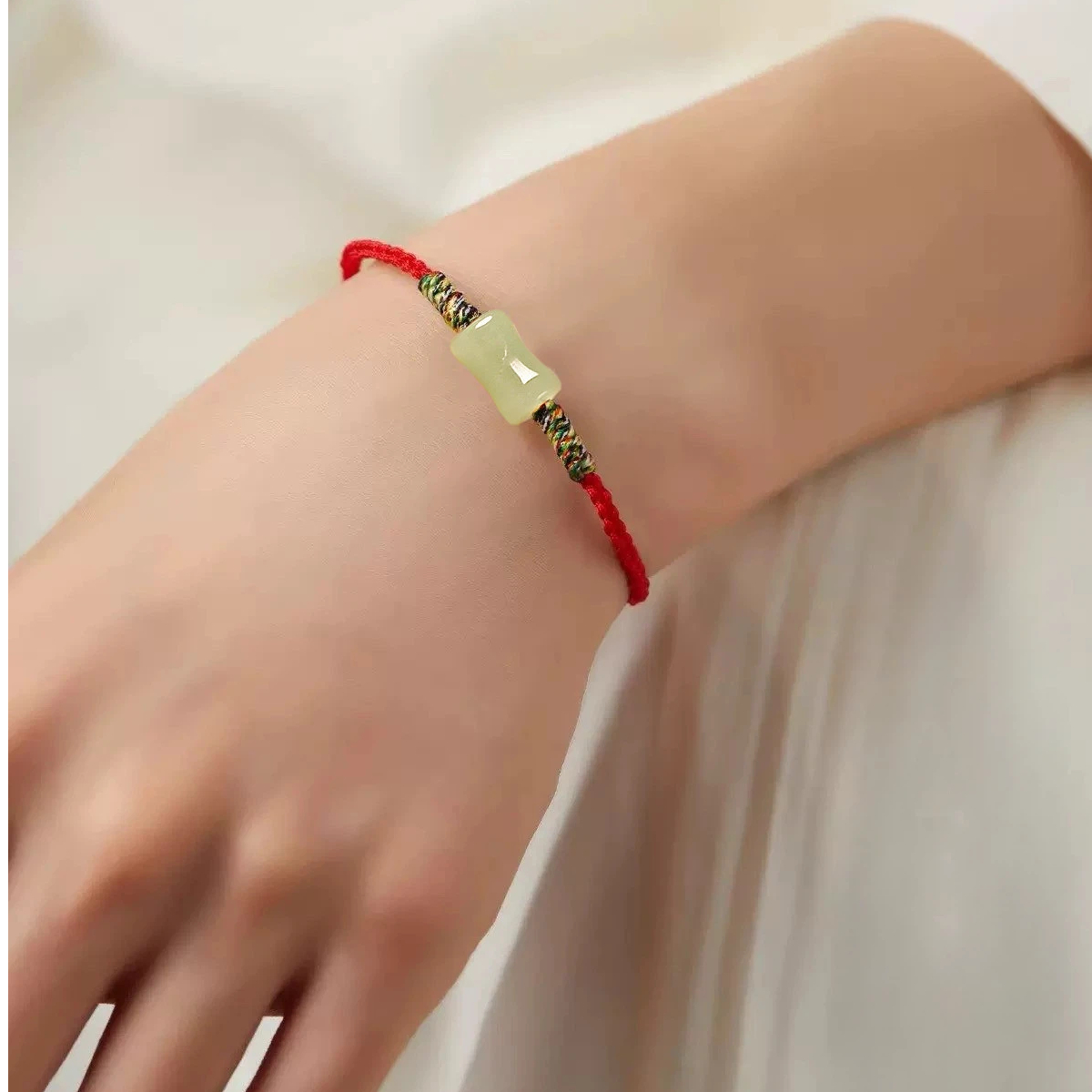 Exam Success Hetian Jade Bamboo Bead Woven Red Rope Bracelet, Unisex Zodiac Year Lucky Amulet for Exam Takers