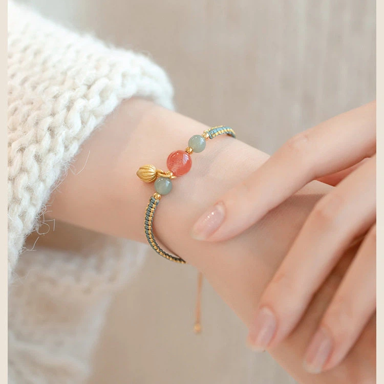 Natural Nanhong Red Agate Lotus Lucky Bead Bracelet, Fresh Style for Women, Best Friend Gift with Success Wishes
