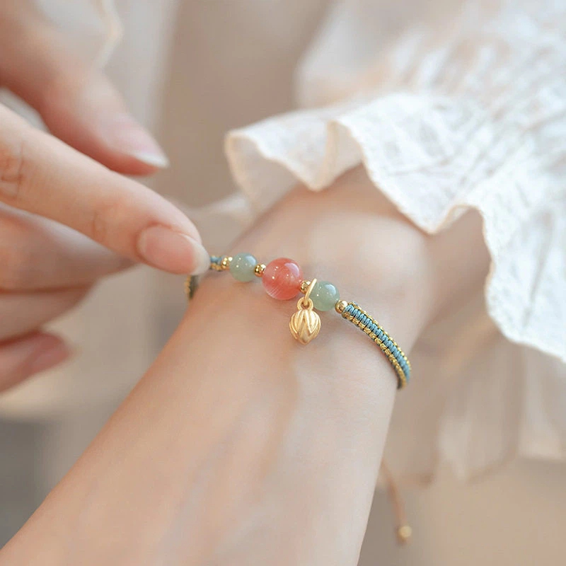 Natural Nanhong Red Agate Lotus Lucky Bead Bracelet, Fresh Style for Women, Best Friend Gift with Success Wishes