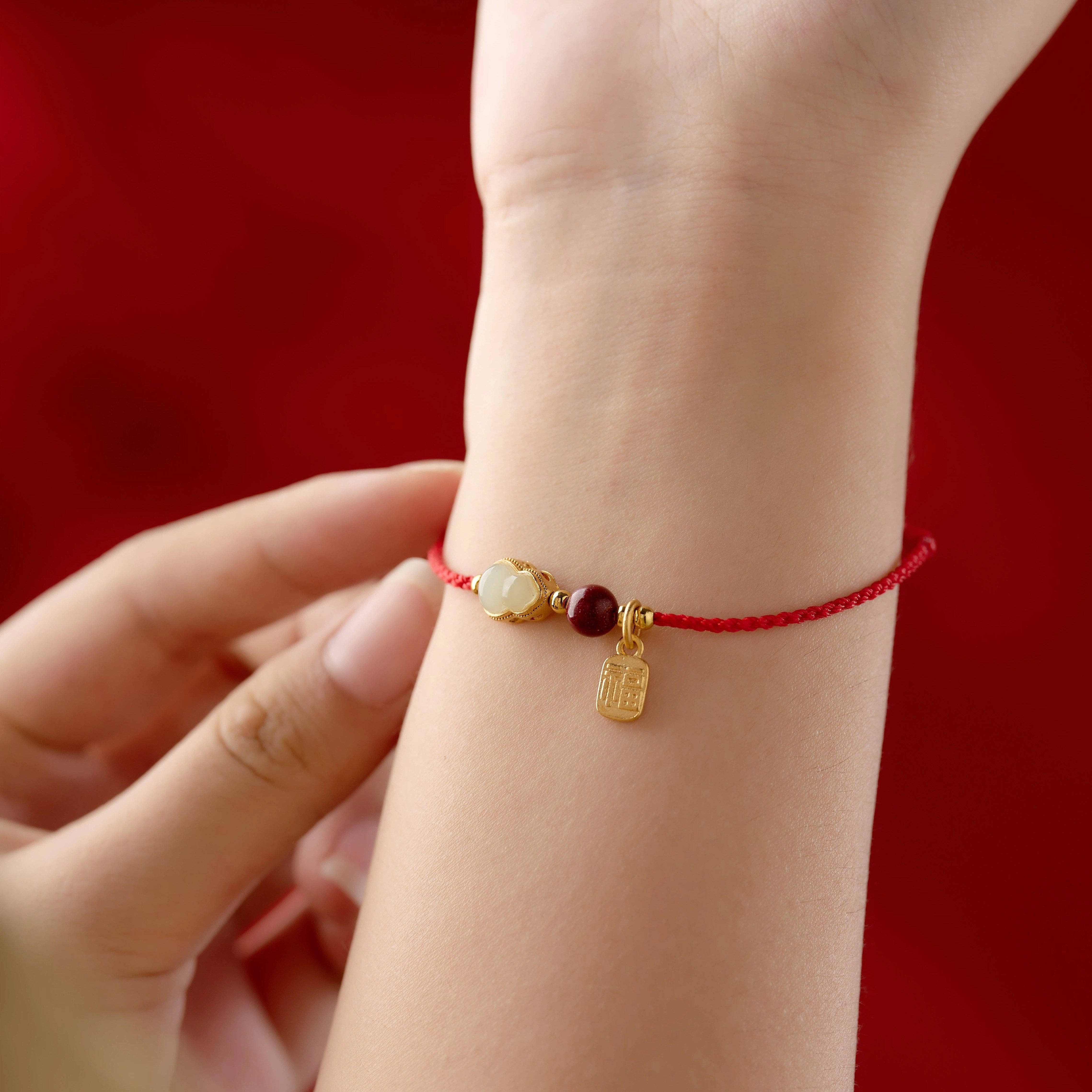 Natural Hetian Jade Fortune & Wealth Red Rope Bracelet, Peace & Luck Auspicious Unisex Gift