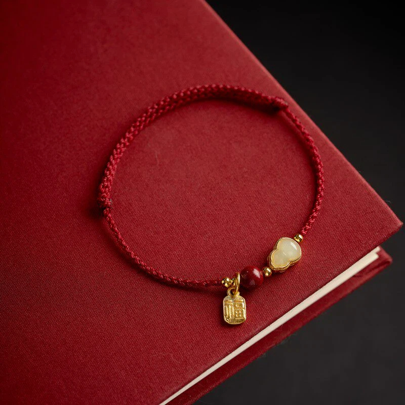 Natural Hetian Jade Fortune & Wealth Red Rope Bracelet, Peace & Luck Auspicious Unisex Gift