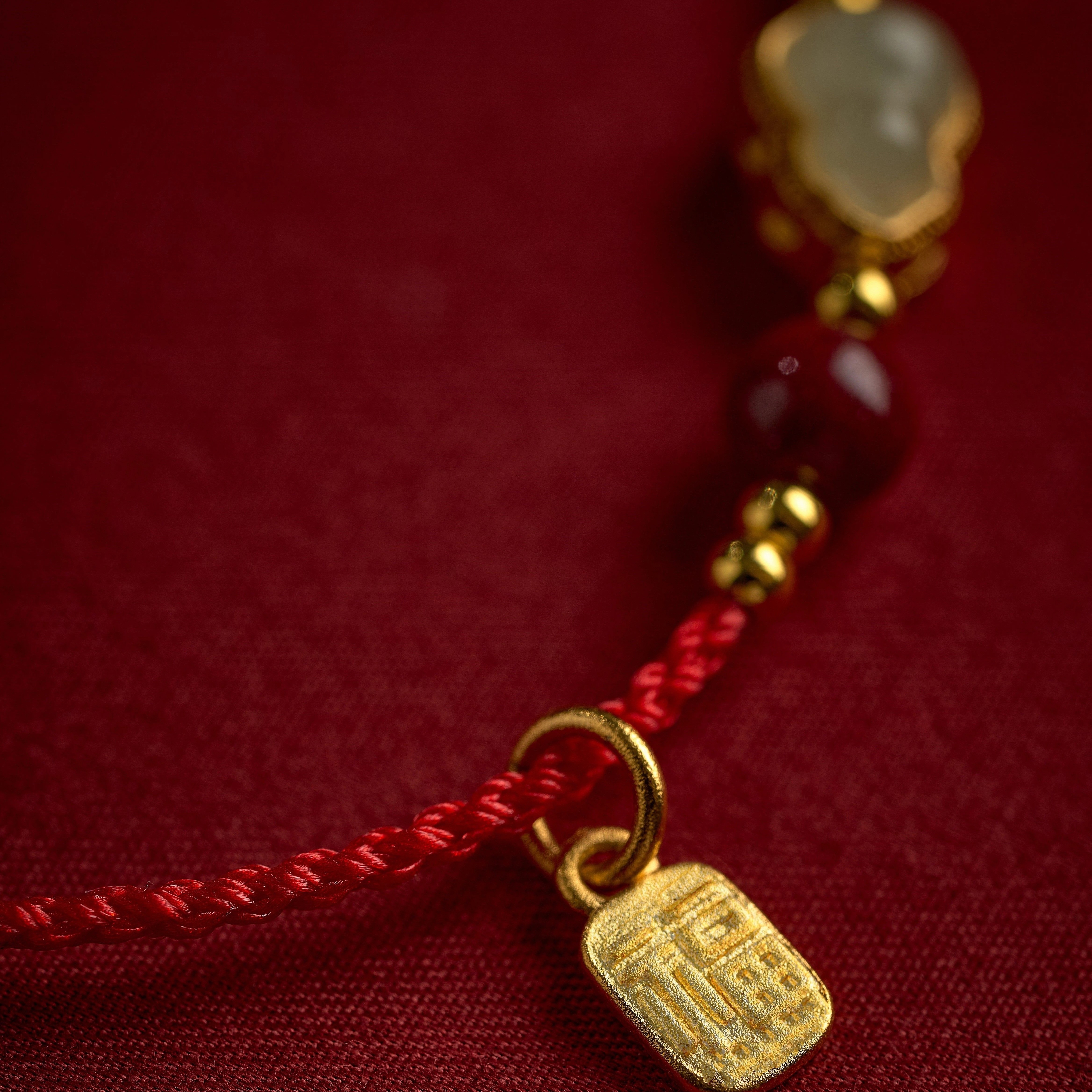 Natural Hetian Jade Fortune & Wealth Red Rope Bracelet, Peace & Luck Auspicious Unisex Gift