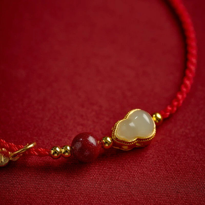 Natural Hetian Jade Fortune & Wealth Red Rope Bracelet, Peace & Luck Auspicious Unisex Gift