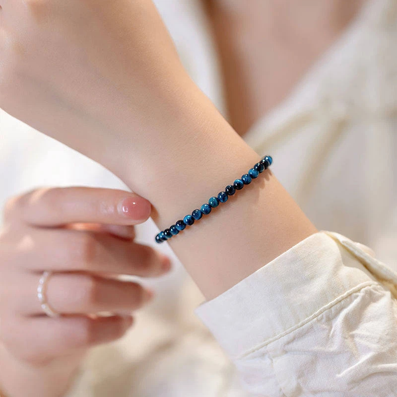 Natural Blue Tiger's Eye Wealth & Good Luck Couple Bracelet, Unisex Beaded Bracelet Gift for Girlfriend