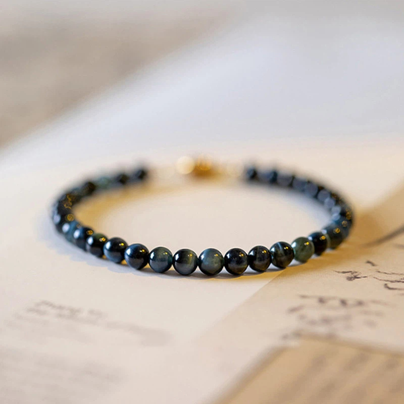 Natural Blue Tiger's Eye Wealth & Good Luck Couple Bracelet, Unisex Beaded Bracelet Gift for Girlfriend