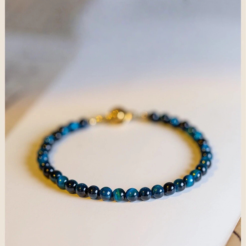 Natural Blue Tiger's Eye Wealth & Good Luck Couple Bracelet, Unisex Beaded Bracelet Gift for Girlfriend