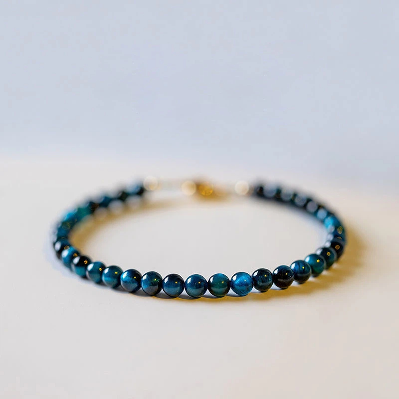 Natural Blue Tiger's Eye Wealth & Good Luck Couple Bracelet, Unisex Beaded Bracelet Gift for Girlfriend