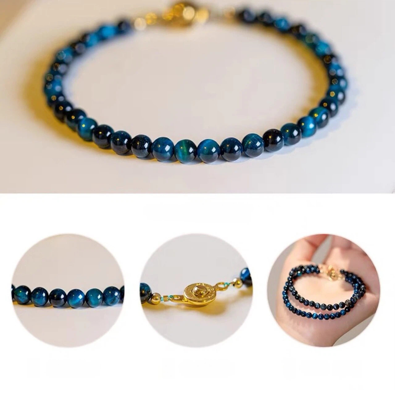 Natural Blue Tiger's Eye Wealth & Good Luck Couple Bracelet, Unisex Beaded Bracelet Gift for Girlfriend