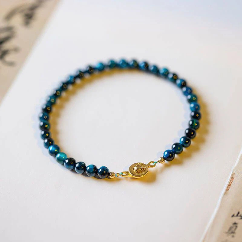 Natural Blue Tiger's Eye Wealth & Good Luck Couple Bracelet, Unisex Beaded Bracelet Gift for Girlfriend