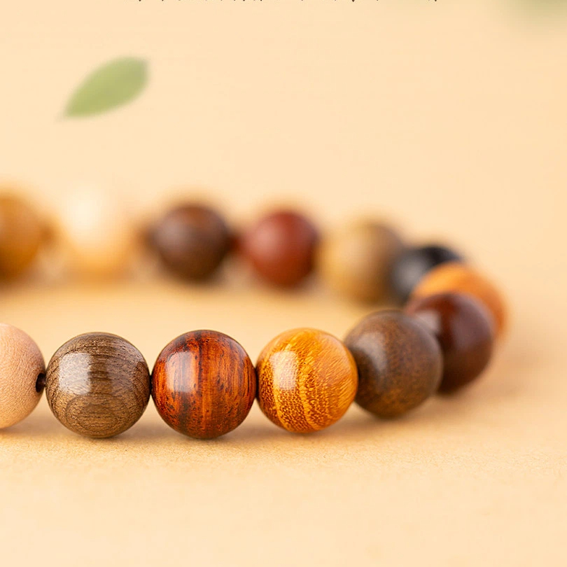 Natural Wood 18-Seed Multi-Treasure Bracelet, Wenwan Buddhist Prayer Mala Beads Unisex