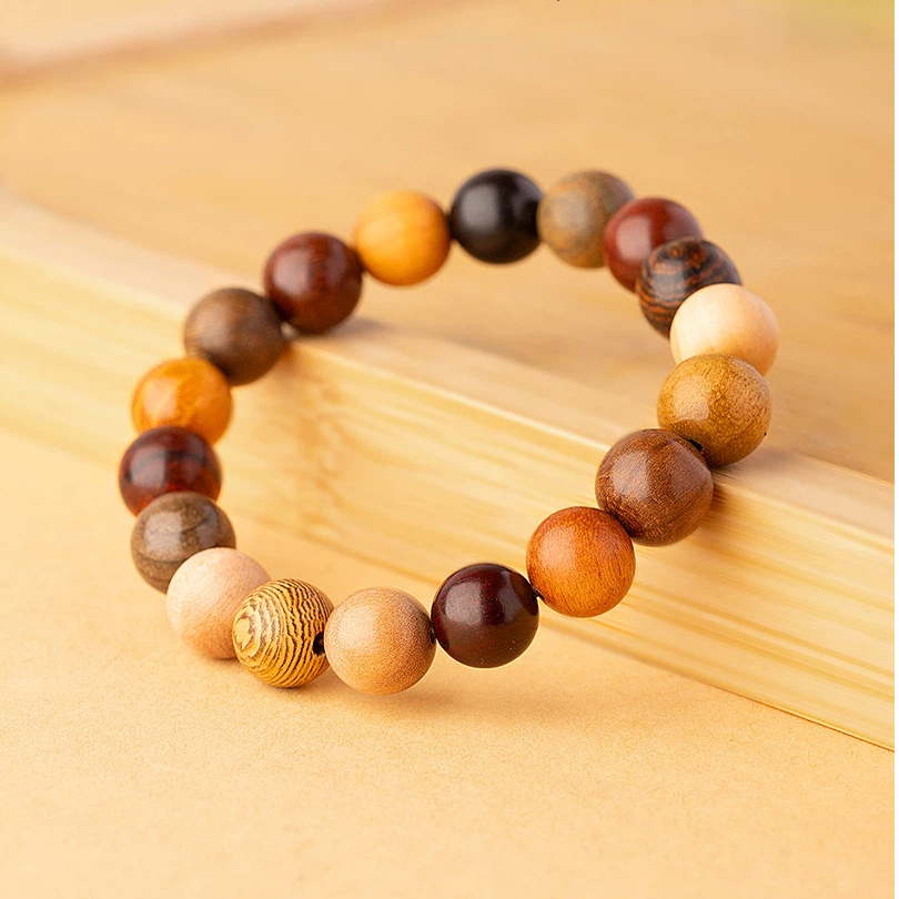Natural Wood 18-Seed Multi-Treasure Bracelet, Wenwan Buddhist Prayer Mala Beads Unisex